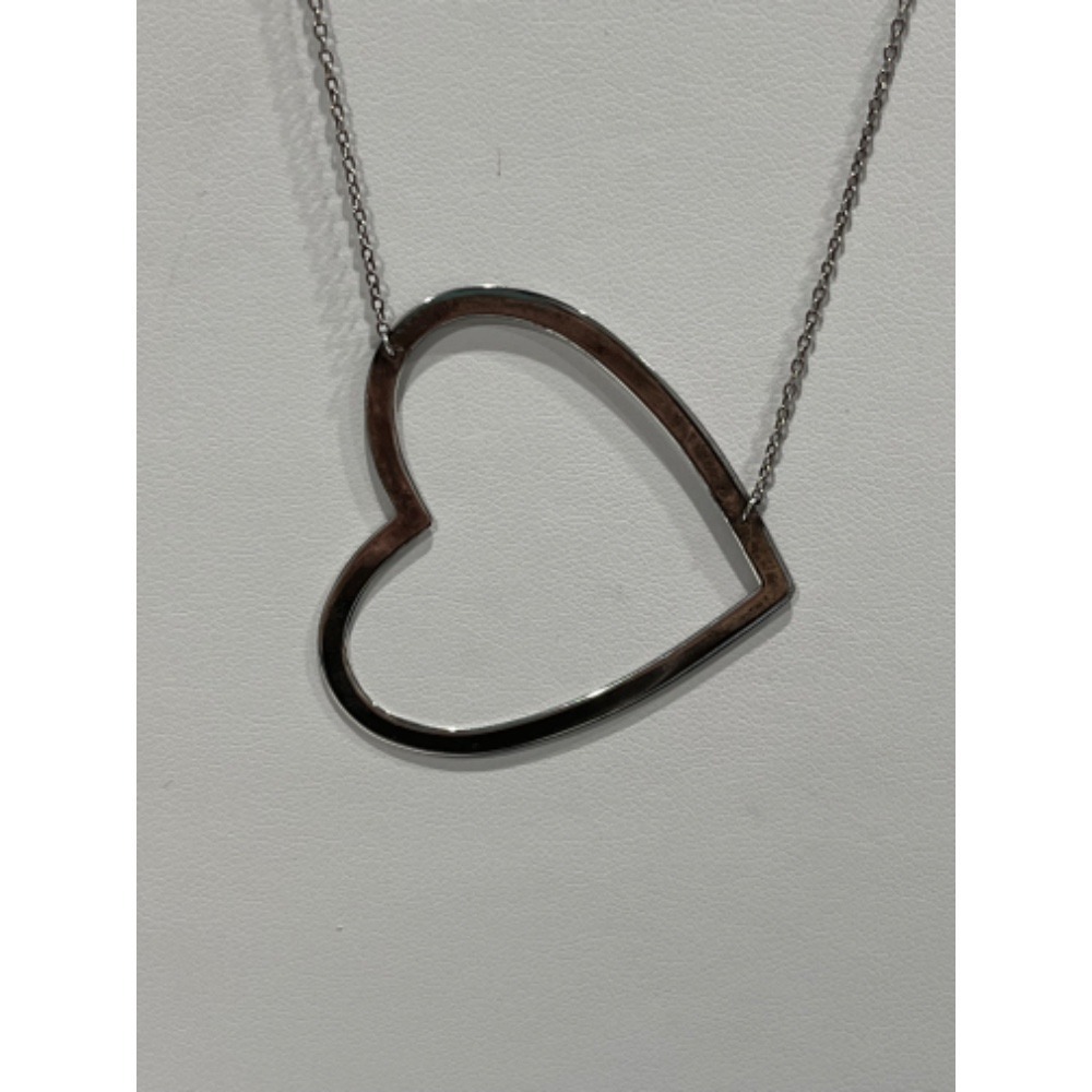 Heart Pendant Necklace Silver Tone Chain Minimalist‎ Modern Fashion Jewelry - Picture 2 of 4